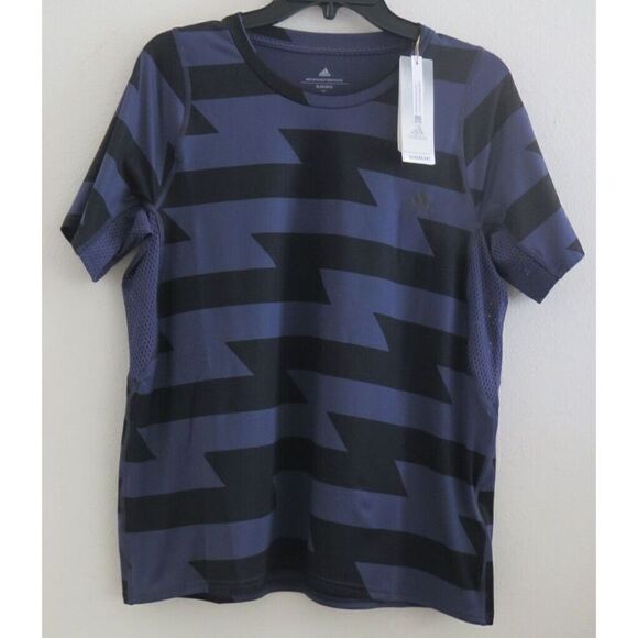adidas HA9943 Women's Sz XL Shadow Navy/Black Aeroready Run Fast AOP Carrera Tee - Picture 1 of 7